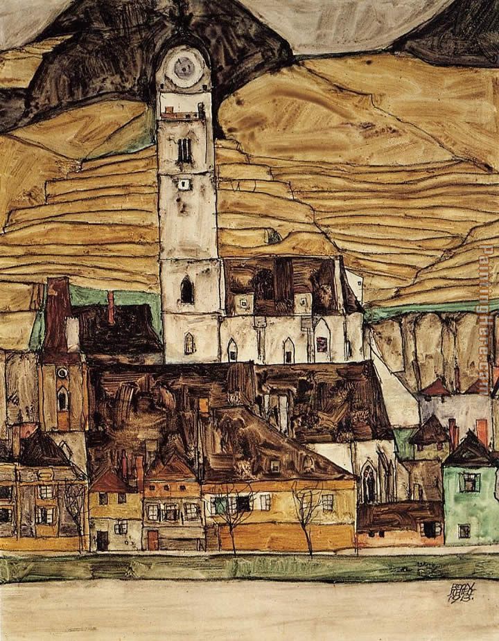 Stein on the Danube painting - Egon Schiele Stein on the Danube art painting